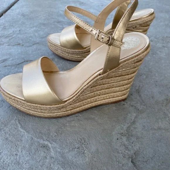 Nordstrom Vince Camuto Marybell Leather Wedge Sandals in Gold - Picture 3 of 11